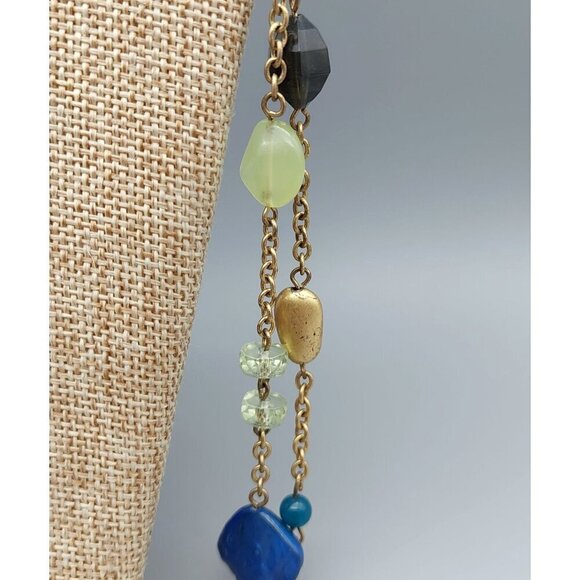 Lia Sophia Long Double Strand Beaded Necklace Brushed Gold Tone Green Blue 40" - Picture 7 of 11